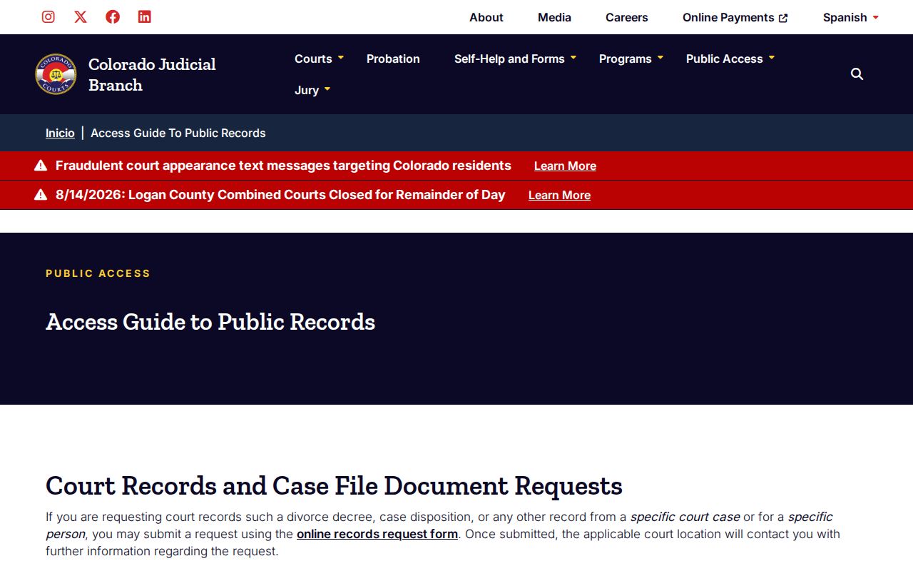 Huerfano County docket search public access guide