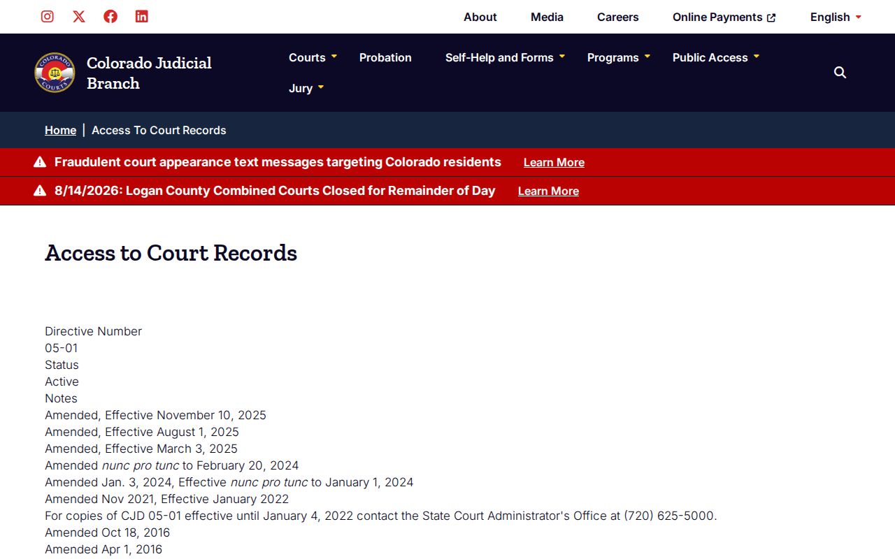 Huerfano County case search access rules page
