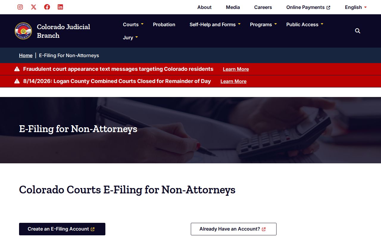 Huerfano County civil docket Colorado Courts E-Filing access