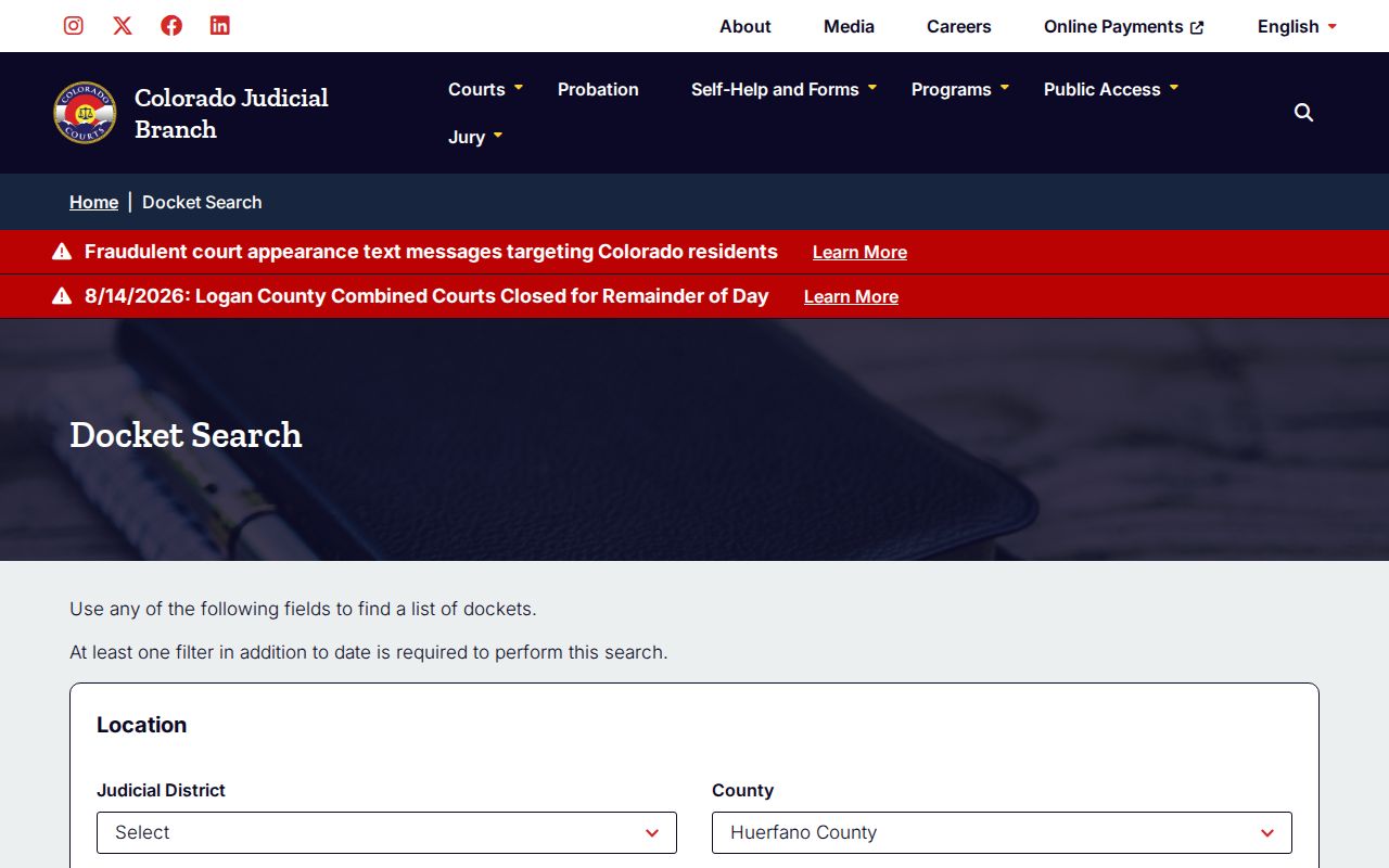 Huerfano County criminal court docket hearing search