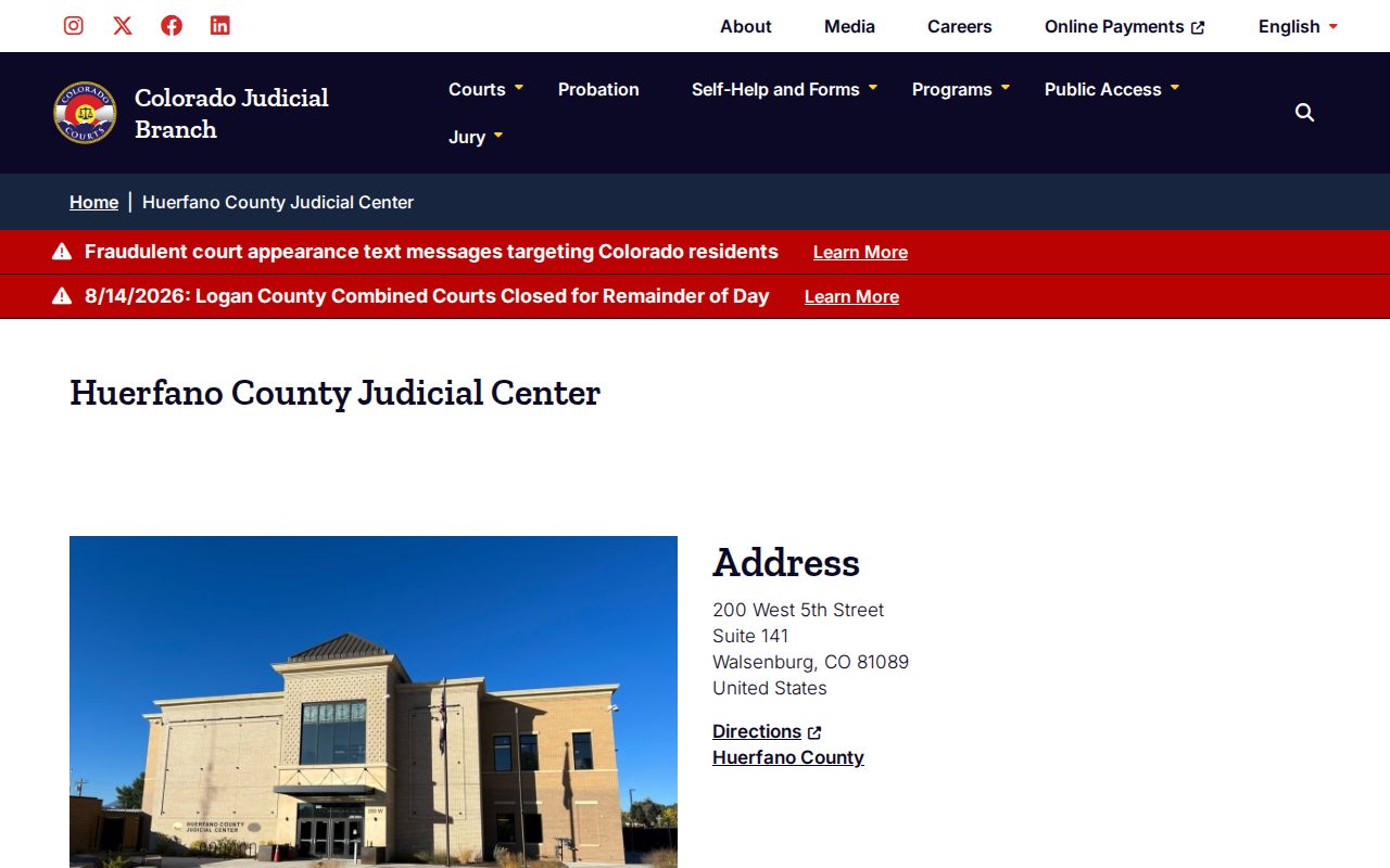 Huerfano County court docket clerk location details