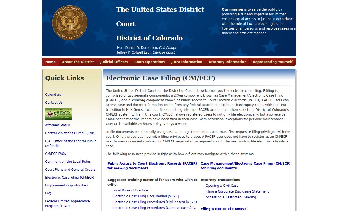 Huerfano County traffic court and District of Colorado CM ECF distinction