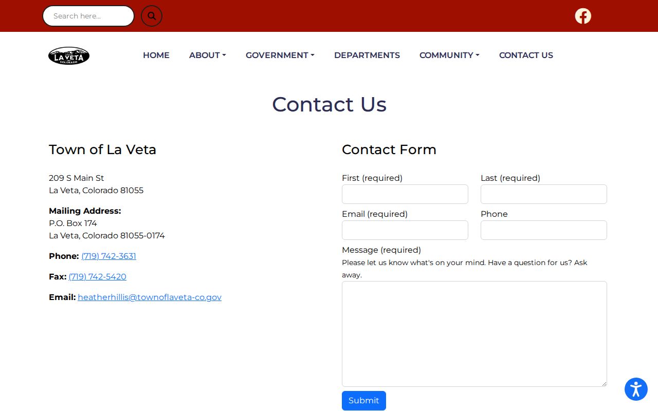 La Veta court records contact at Town Hall